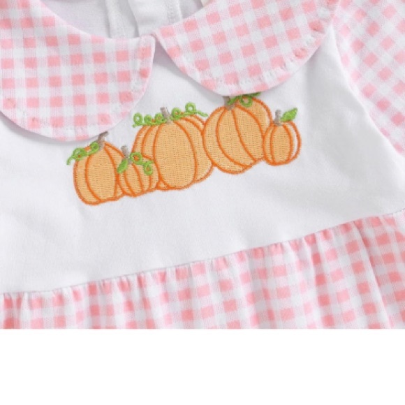 Pink Gingham Baby Bubble Romper Jumpsuit Halloween Pumpkin Fall Girls 3-6 Months - Picture 3 of 3